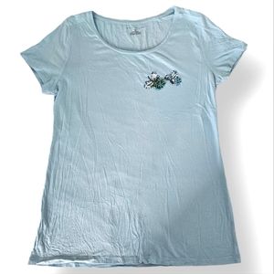 🦋 Ann Taylor Factory Light Blue Butterfly Detail Tee | Size Medium
